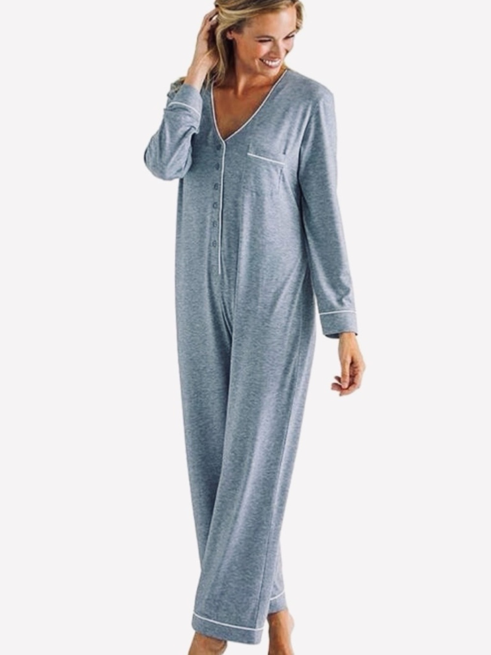 Softies Pajamas Onesie Jumpsuit Long Sleeve Gray Button Up Loungewear Size 3X